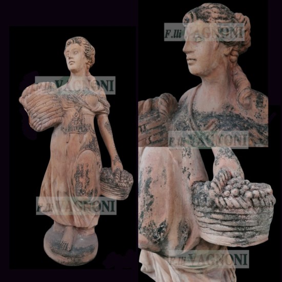 VECCHIA STATUA IN TERRACOTTA TOSCANA DONNA CON CESTE Cm. 105 VECCHIA STATUA IN TERRACOTTA TOSCANA DONNA CON CESTE Cm. 105