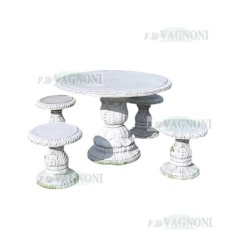 SET - TAVOLO + 4 SGABELLI IN CEMENTO DA GIARDINO