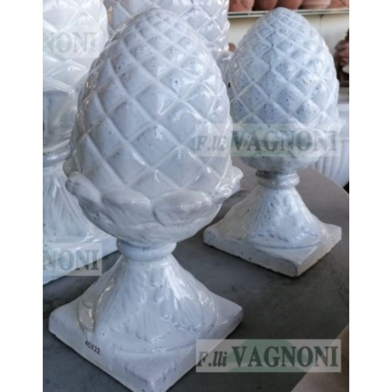 COPPIA DI PIGNE IN TERRACOTTA SMALTATA BIANCO CM. 40