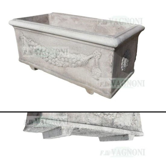 FIORIERA FESTONATA CM. 100 IN CEMENTO BIANCO ANTICATO FIORIERA FESTONATA CM. 100 IN CEMENTO BIANCO ANTICATO