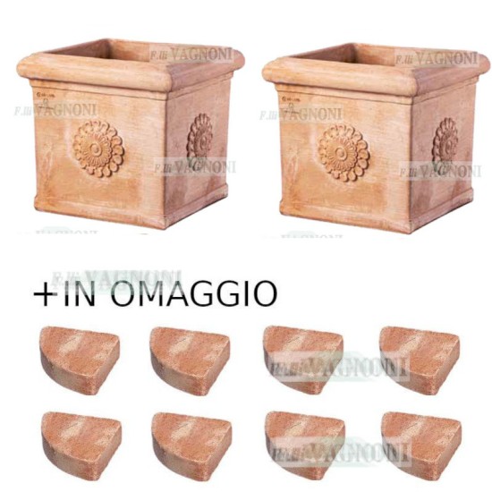 N° 2 VASI QUADRATO ROSONE + OMAGGIO CM. 35 IN TERRACOTTA TOSCANA N° 2 VASI QUADRATO ROSONE + OMAGGIO CM. 35 IN TERRACOTTA TOSCANA