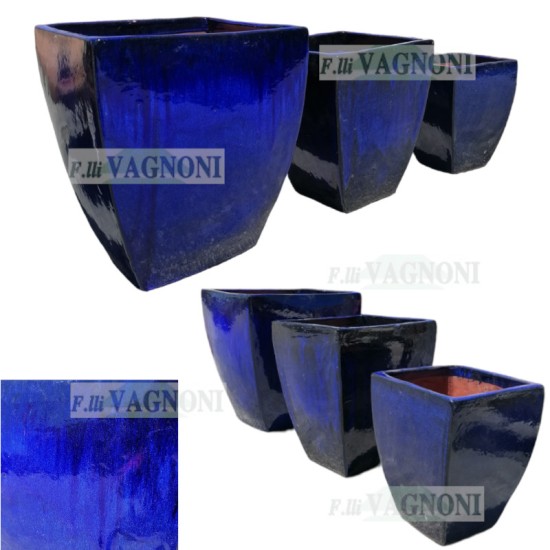 SET 3 VASI QUADRATO IN TERRACOTTA SMALTATA BLU' COBALTO SET 3 VASI QUADRATO IN TERRACOTTA SMALTATA BLU' COBALTO