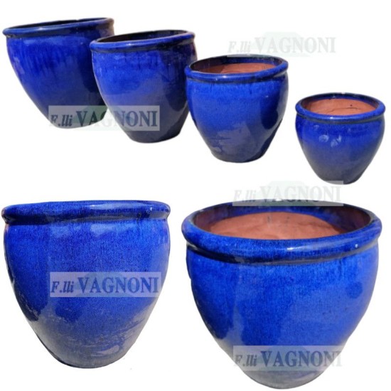 SET 4 VASI CIRCOLARI IN TERRACOTTA SMALTATA BLU' COBALTO SET 4 VASI CIRCOLARI IN TERRACOTTA SMALTATA BLU' COBALTO