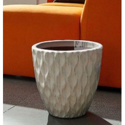 VASO CIRCOLARE IN TERRACOTTA SMALTATA BIANCO ANTICO CM. 49