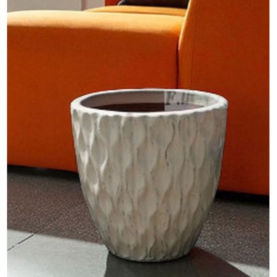 VASO CIRCOLARE IN TERRACOTTA SMALTATA BIANCO ANTICO CM. 49